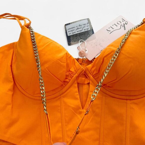 Oh Polly Orange Corset Mini Dress ⚡ Gold Chain Strap Y2K Clubwear size 4 new - Picture 5 of 8